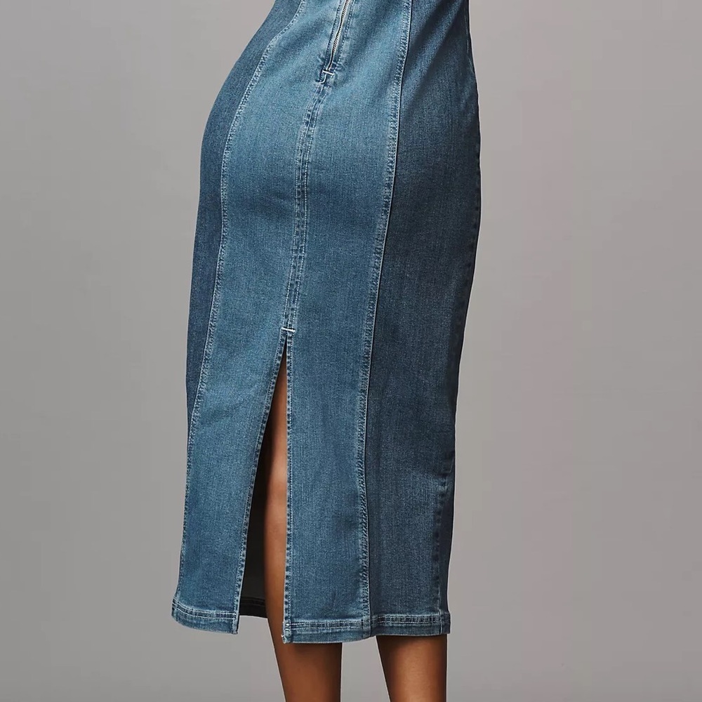 Anthropologie Pilcro Corset Denim Midi Dress Blue Square Neck Small NWT - Picture 7 of 10